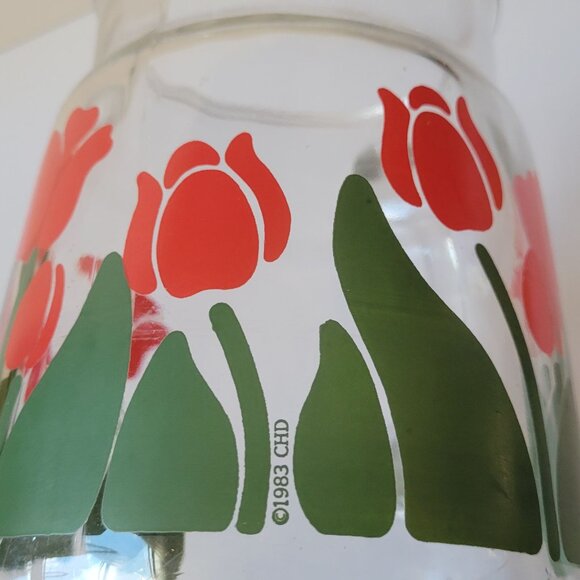 Vintage Glass Pitcher With Red Tulip Floral Design By Nina - Picture 4 of 6